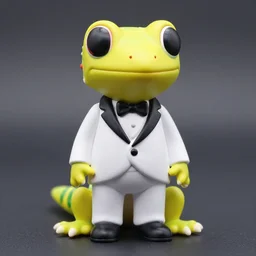 Anthro gecko in a white tuxedo, vinyl toy figurine