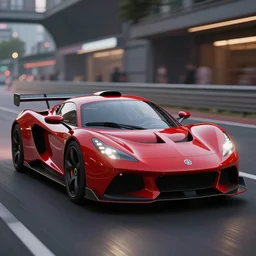 exotic finality red fluid futuristic sportscar race designed by lotus pininfarina and vw design, circa 1 0, 0 0 0 hdr, photorealistic, volumetric lighting, 8 k, bokeh