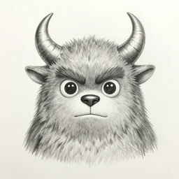 a furby with devils horns on his head, sketch, pencil art