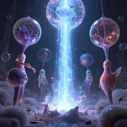 inspiring magical voids bubbling with abductions into rift beam retractions designed by Hajime Sorayama and Mark Kostabi, Bryce 3d, Pixar, photorealistic, octane render, studio lighting, 8k, hd