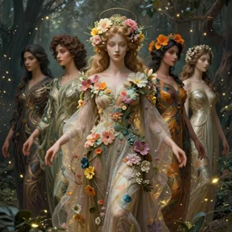 Full View ultrarealistic Portrait ethereal fantasy deity wearing beautiful gown, flowers, spirituality, 4k digital masterpiece by Anna Dittman and Alberto Seveso Ruan Jia, rossdraws, artgerm and greg rutkowski and alphonse mucha and loish and WLOP, fantasycore, Hyperdetailed, realistic digital painting,  atmospheric, fireflies, soft lighting, featured on Artstation