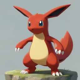 a realistic digital painting of a new species of red pokemon, created in the style of arvalis, art station.