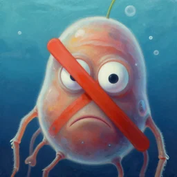 a closeup painting of a plankton saying saying no and making a disgusted face by greg rutkowski, trending on artstation