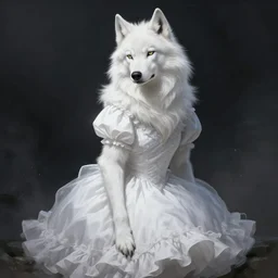 furry white wolf wearing a dress, fantasy, concept art, dramatic
