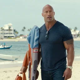 film still of walter white as dwayne johnson in baywatch movie 2 0 1 7, 8 k