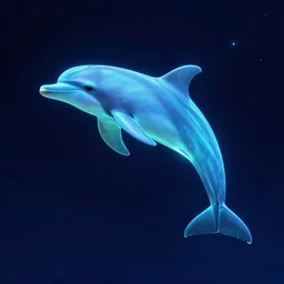 luminescent dolphin swimming in the night sky, concept art, digital art, glow