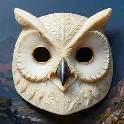 Owl Mask made of ivory illustration, epic, fantasy, intricate, hyper detailed, artstation, concept art, smooth, sharp focus, ray tracing, vibrant, photorealistic