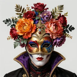 colorful vampire venetian mask in flowers by rembrandt and lise deharme and artgerm, digital art, detailed masterpiece