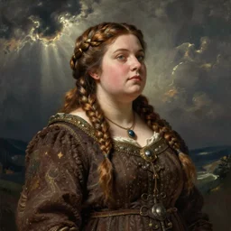 female dwarven noblewoman, chubby short stature, braided intricate hair, by ivan aivazovski