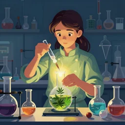 vector art laboratory beakers portrait of cannabis alchemy experiment octane illustration