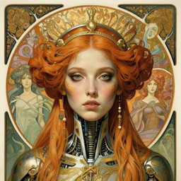 detailed realistic beautiful young cher alien robot as queen of mars face portrait by jean delville, gustave dore and marco mazzoni, art nouveau, symbolist, visionary, gothic, pre - raphaelite. horizontal symmetry by zdzisław beksinski, iris van herpen, raymond swanland and alphonse mucha. highly detailed, hyper - real, beautiful
