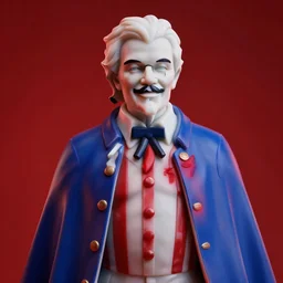 colonel sanders as marble statue, in red background, soft red texture, red realistic 3 d render, high red lights, 4 k, high detailed photography cape, 5 0 mm lens, rich blue colors, smooth gradients, depth of field, cinematic