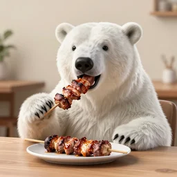 a 3 d render of a polar bear eating a doner kebab