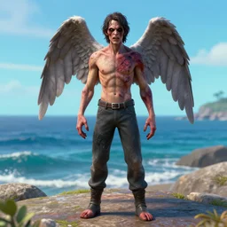 creepy uncanny valley full length portrait of a badly 3 d modeled man posing next to the ocean, rendered in bryce 3 d and daz, xavier renegade angel, very ugly, ray - tracing, vibrant color, depth of field, cinematic lighting, sharp focus, rule of thirds, extremely hated on artstation