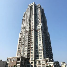 a giant brutalist tower built in brutalist architecture, diverse unique building geometry full of shapes and corners, with a smaller base than the top of the tower, slowly growing in width as we get higher