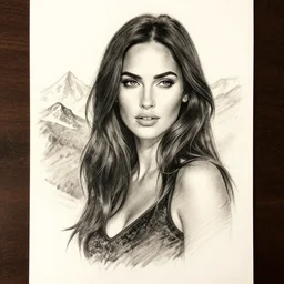 megan fox as beautiful mountains, double exposure effect, medium sized tattoo sketch, amazing detail, trending on pinterest, in the style of tim tadder
