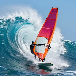 windsurfer high curled wave splash art graphic design color splash high contrasting art, fantasy, highly detailed, art by greg rutkowski