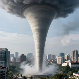 water tornado in the city, ultra realistic, photorealistic, highly detailed, sharp focus