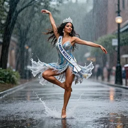 miss of the world dancing in the rain, by wlop, 8 k, splash art