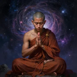 A monk praying to the cosmos for inner peace, digital art, artstation, dramatic lighting, intricate, wild, highly detailed, digital painting, artstation, concept art, smooth, sharp focus, illustration, art by artgerm and greg rutkowski