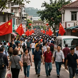 millions of China people walking across the border to Taiwan, photorealistic, ultra-detailed, high HDR shot, cinematic lighting