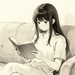 Anime Girl reading a book on a sofa, sketch
