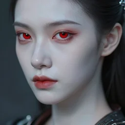 a portrait of a beautiful lady, pale skin, red eyes, scifi, photography, depth of field, fine detailed, high definition
