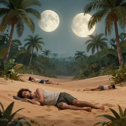 jungle in the sands sleeping unbroken dreams under the ivory light of two moons, Darek Zabrocki, Marcin Rubinkowski, Lorenzo Lanfranconi, Karlkka, trending on Artstation, 8K
