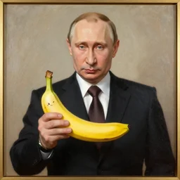 putinrenaissance painting, holding a banana
