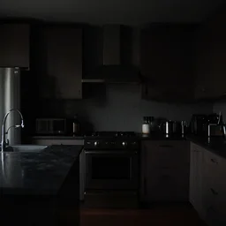underexposed photography, dark kitchen