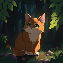cat in the forest, frontlighting, digital art, trending on artstation, fanart, by kawacy