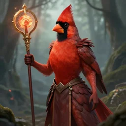 female cardinal kenku, dungeons and dragons, female cardinal bird person,
