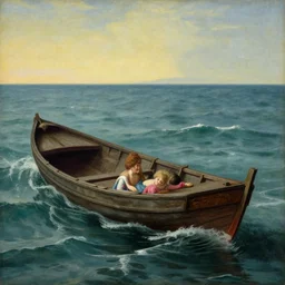pre - raphaelite boats in the waving sea