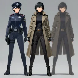 detailed realistic full body cyberpunk police detective wearing trench coat female character concepts by senior concept artist, in the anime film ergo proxy, featured on artstation, anime aesthetic