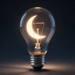 a lightbulb containing a crescent moon, dark background, trending on Artstation