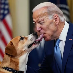 photo of joe biden licking a dogs tongue