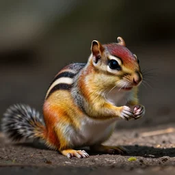 a dlsr canon shot of a cute colorful furry chipmunk viewed by side, with all fur in rainbow - colors full body, centralized, colored fur, vibrant colors, hdr, photorealistic, ultrareal, zeiss lens, depth of field, kolahon, rhads