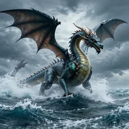 dragon, ocean storm
