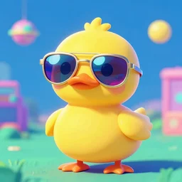 synthwave, retrowave, cute duck wearing aviator refelctive sunglasses