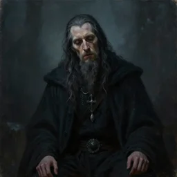 a portrait of an exhausted necromancer, dark fantasy setting, sad colors, soft lighting, atmospheric, hyper realistic, cinematic, moody, in the style of ruan jia, brad rigney, dave rapoza, hyperrealism, rule of thirds, oil on canvas, 8 k