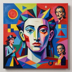 A surreal neon painting of Zaha hadid 3d kandinsky house face made of cubism futuristic picasso sculptures in 3 point perspective by Joan miro and Vladimir kush and dali and kandinsky, 3d, realistic shading, complimentary colors, vivid neon colors, aesthetically pleasing composition, masterpiece, 4k, 8k, ultra realistic, super realistic,
