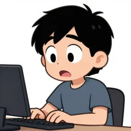 comic of a person with an enthralled expression and exaggeratedly large eyes using a computer