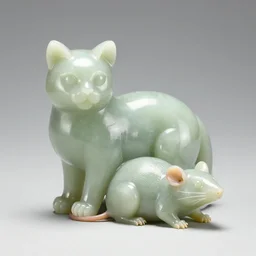 a photo of a jade sculpture of a half cat half rat