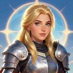 just one head, portrait, Imogen Poots D&D Paladin, blonde hair, maya engine on stylized background global illumination lighting, official fanart behance hd artstation by Jesper Ejsing, by RHADS and Makoto Shinkai and Lois van baarle and ilya kuvshinov and rossdraws