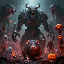 by par olofsson and wayne barlowe visually stunning, cinematic, ultra realistic, hyper realism, 1 2 k, epic, octane render, unreal engine, vfx, maya, life tap, doomguard, giant rat, imp master, timber wolf, bloodbloom, sad jack - o - lanterns, strawberry ghosts, nightmarish creatures, apocalyptic hellscapes - c 8. 0