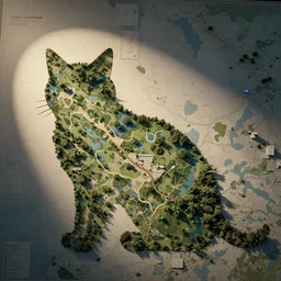a map with land in a shape of a cat