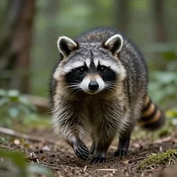 Cute raccoon walks in the woods, trending on artstation, 30mm, by Noah Bradley