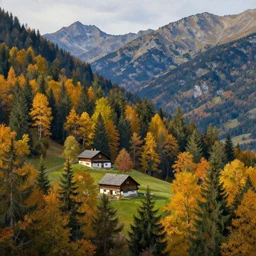 a highly detailed, 4 k, alpine landscape with a cottage, dense trees, fall, by edward hopper, new artstation artist,