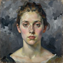 professional painting of Jennifer Carpenter in the style of Henri-Edmond Cross, head and shoulders portrait, symmetrical facial features, smooth, sharp focus, illustration, intricate, stormy weather, extremely detailed masterpiece,