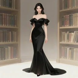 an elegant woman in black dress, artwork by library of ruina, library of ruina concept art